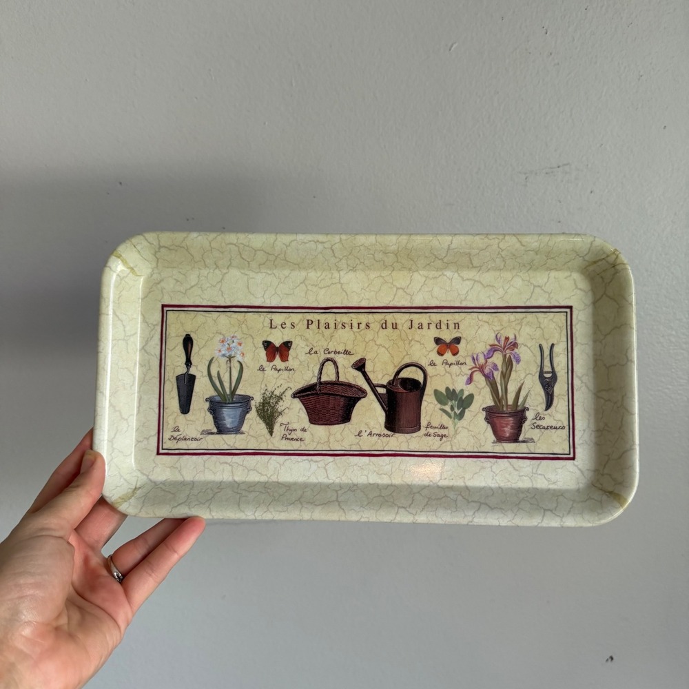 Les Plaisirs du Jardin French Botanical Melamine Serving Tray Cream 12x6.5
